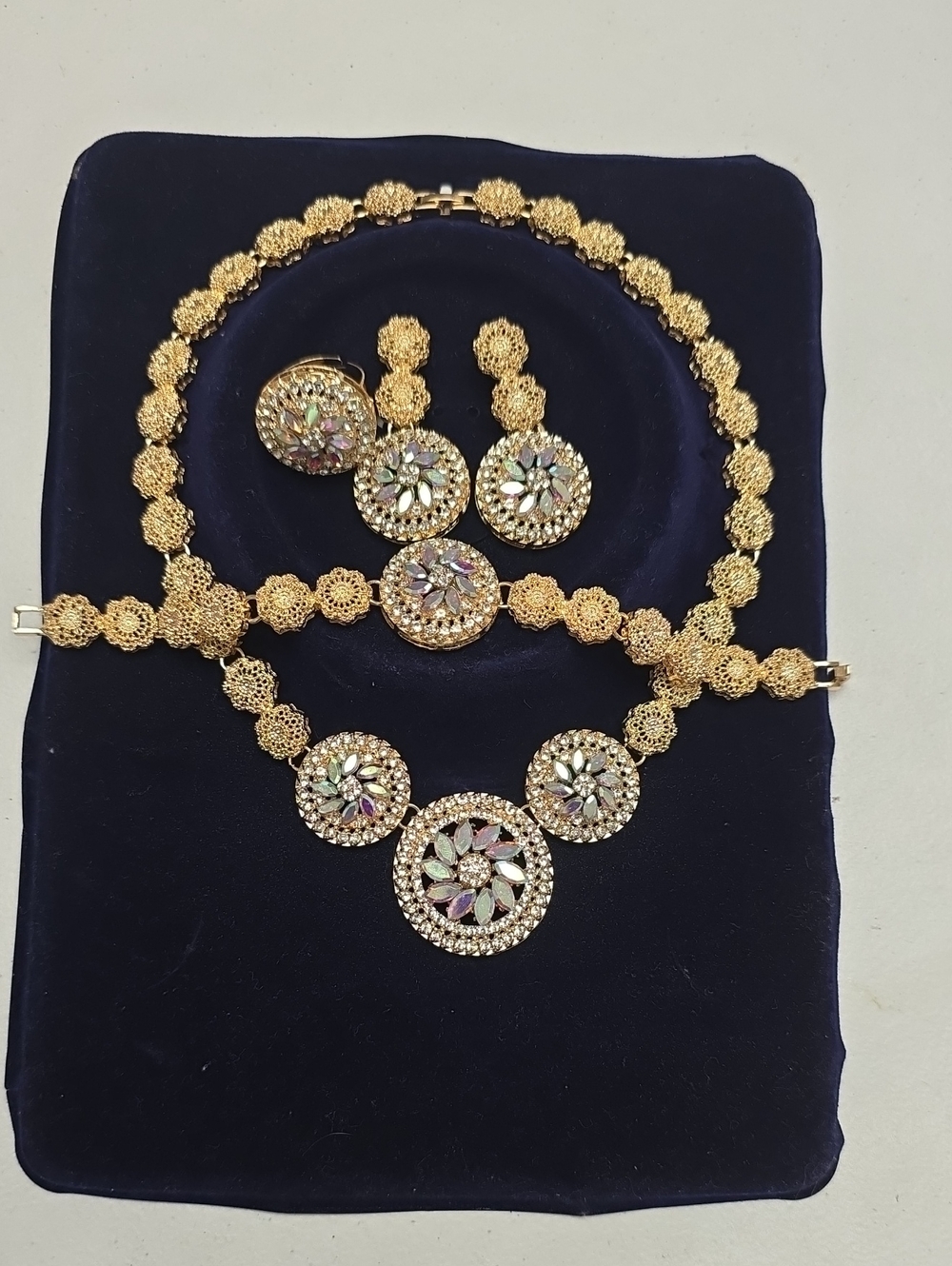 Gold-Tone Floral Crystal Necklace & Earring Set